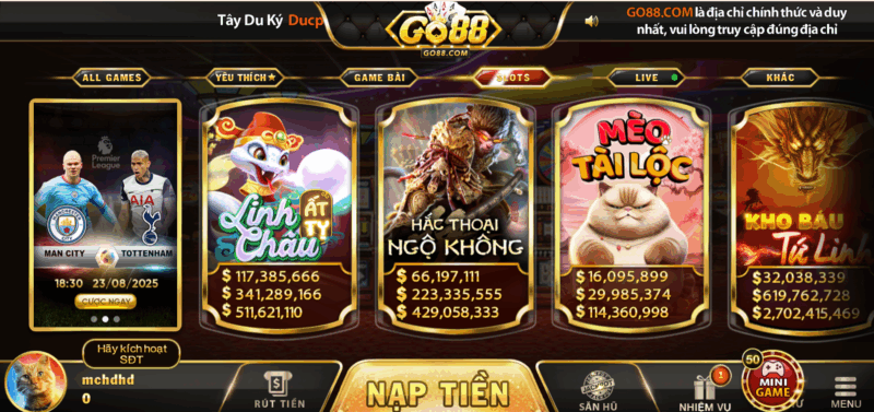 Sảnh game slot Go88 giúp người chơi đổi đời sau 1 cú click
